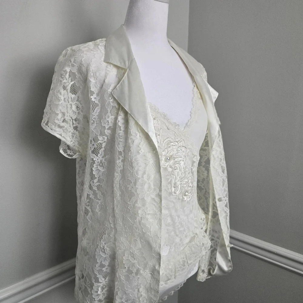 VTG 90s Y2K Victoria's Secret 2 piece set Boudoir Bridal Size M Romantic Lace